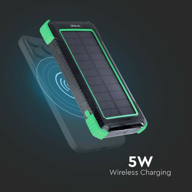 V-TAC 10000mAh solarni Power Bank, bežično punjenje, crni 7835 - Slika 4