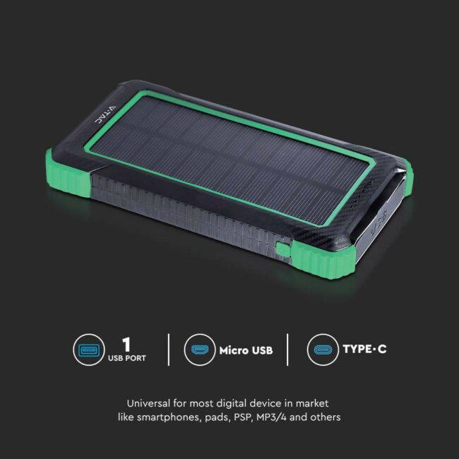 V-TAC 10000mAh solarni Power Bank, bežično punjenje, crni 7835 - Slika 2