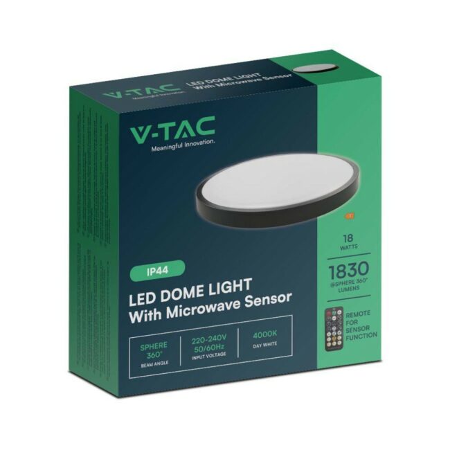 V-TAC 18W LED plafonjera s mirkovalnim senzorom-okrugla s crnim rubom 4000K IP44  76691 - Slika 3