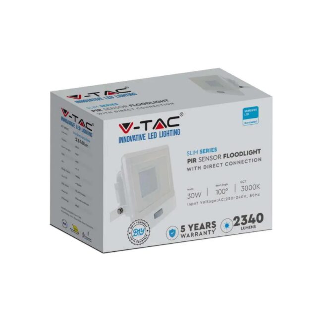 V-TAC 30W LED reflektor s PIR senzorom SAMSUNG čip 6400K, konektor, IP65, bijeli - 5 GODINA GARANCIJE 20276 - Slika 4