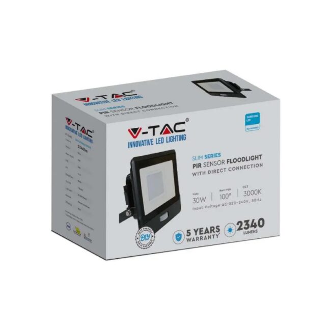 V-TAC 30W LED reflektor sa PIR senzorom SAMSUNG čip 3000K  IP65 Crno kućište  - 5 GODINA GARANCIJE 20262 - Slika 4