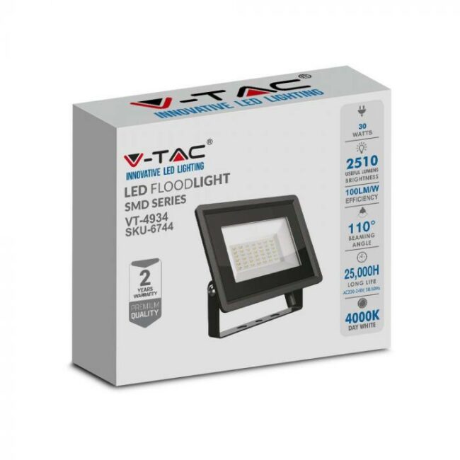 V-TAC 30W LED reflektor SMD 4000K, IP65, crni 6744 - Slika 4