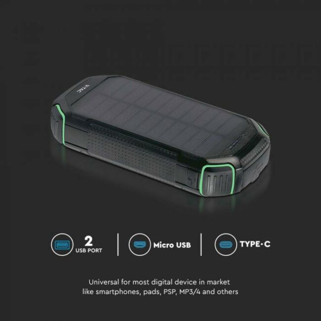 V-TAC 30000mAh solarni Power Bank, bežično punjenje, crni 7836 - Slika 3