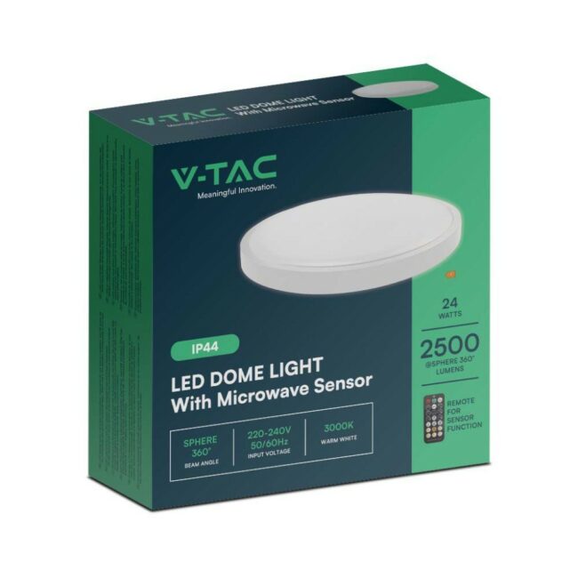 V-TAC 24W LED plafonjera s mirkovalnim senzorom-okrugla s bijelim rubom 4000K IP44  76631 - Slika 5