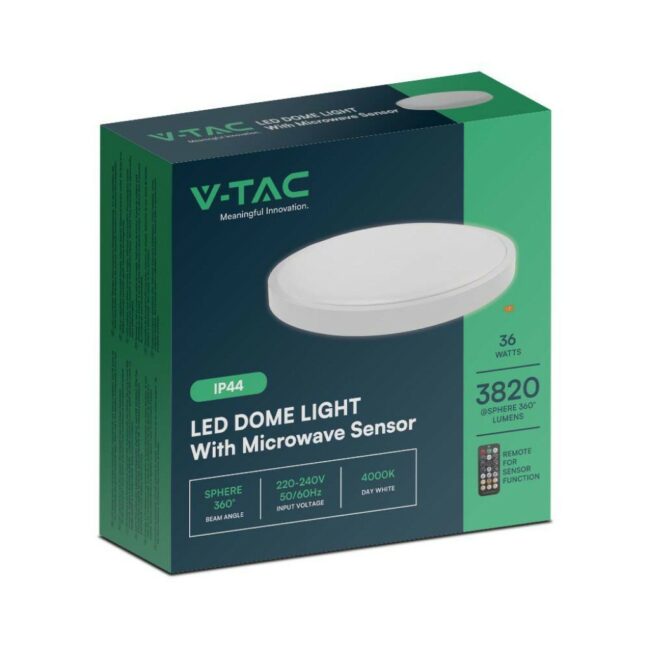 V-TAC 36W LED plafonjera s mirkovalnim senzorom-okrugla s bijelim rubom 4000K IP44  76651 - Slika 4
