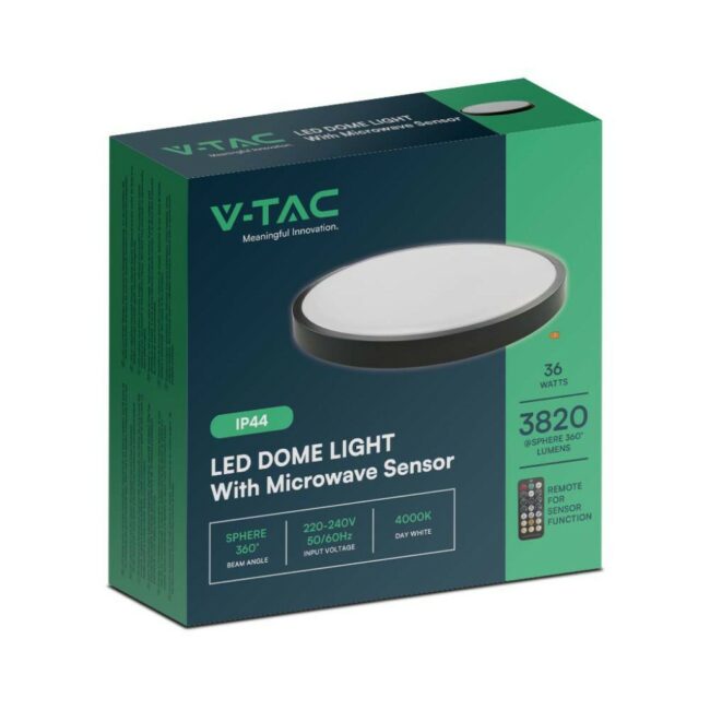 V-TAC 36W LED plafonjera s mirkovalnim senzorom-okrugla s crnim rubom 4000K IP44  76711 - Slika 5
