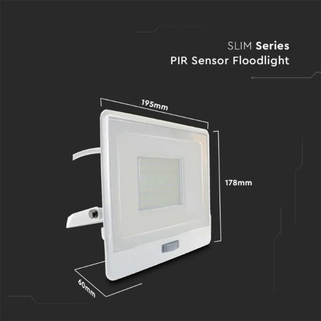 V-TAC 50W LED reflektor sa PIR senzorom SAMSUNG čip 6400K, IP65, kabel 1m, bijeli - 5 GODINA GARANCIJE 20303 - Slika 5