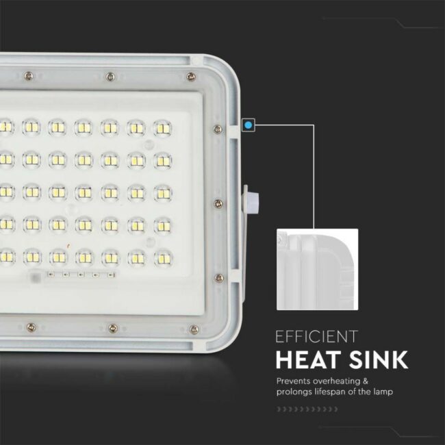 V-TAC 6W LED solarni reflektor s daljinskim upavljačem i zamjenjiivom baterijom 6400K kabel 3m, bijelo kućište 7839 - Slika 5