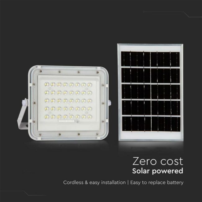 V-TAC 6W LED solarni reflektor s daljinskim upavljačem i zamjenjiivom baterijom 6400K kabel 3m, bijelo kućište 7839 - Slika 4