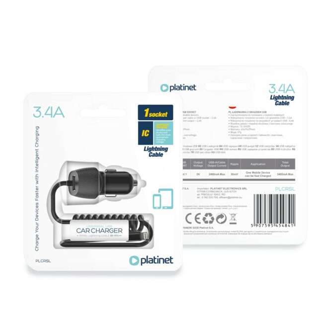 KSA ELEKTROPROFI Auto adapter za punjenje spiralni kabel 3,4A USB A+ Lightning kabel PLCRSL