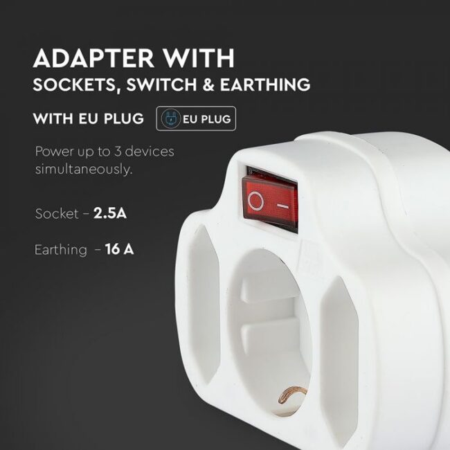 V-TAC Adapter Premium s prekidačem 2x2.5A 1x16A 8806 - Slika 3