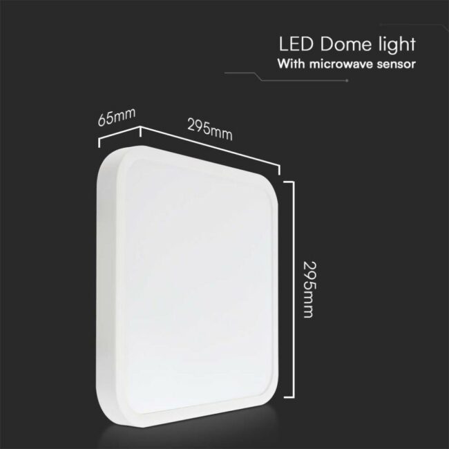 V-TAC 18W LED plafonjera s mirkovalnim senzorom-četvrtasta s bijelim rubom 4000K IP44  76661 - Slika 4