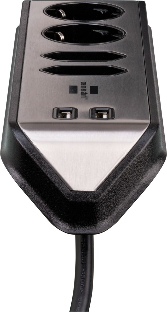 BRENNENSTUHL BRENNESTUHL kutna utičnica, 2 šuko, 2 euro utičnice + 2xUSB, 3x1,5mm2, 45º , 16A, 2m, srebrno-crna B1153590410 - Slika 5