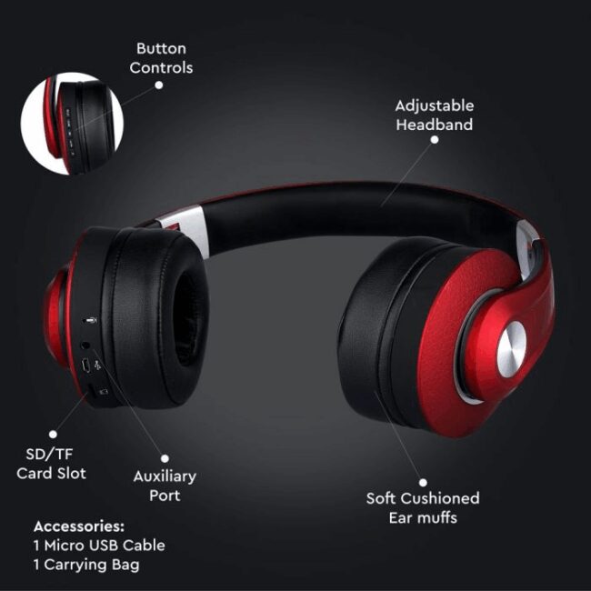 V-TAC Bluetooth wireless slušalice crvene 500 mAh 7731 - Slika 5